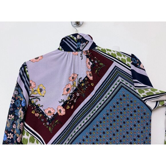 Tory Burch Homage to Flower Patchwork Silk Blouse Top Floral Stripe Bow Tie 4 - Picture 14 of 16